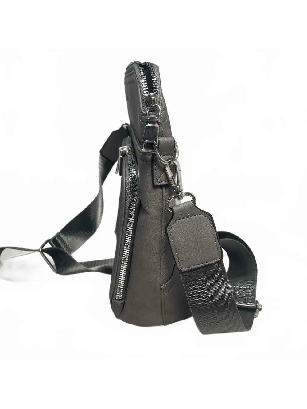 Vegan Leather Gray Roulens Crossbody Wallet Purse Adjustable w/ RFID Travel